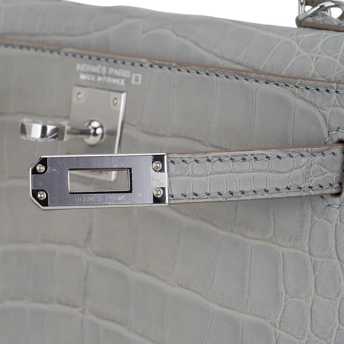 Limited Edition Mini Kelly 20 Sellier Matte Gris Perle Alligator Bag Palladium Hardware
