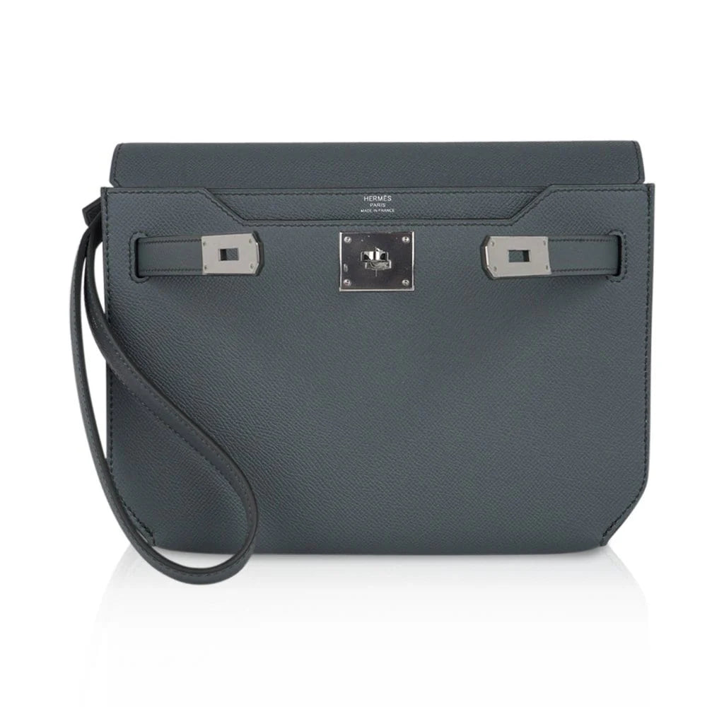 Kelly Depeches 25 Pouch Vert Amande Epsom Palladium Hardware New