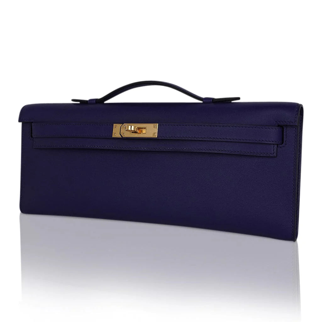 Kelly Cut Bag Blue Encre Swift with Gold Hardware