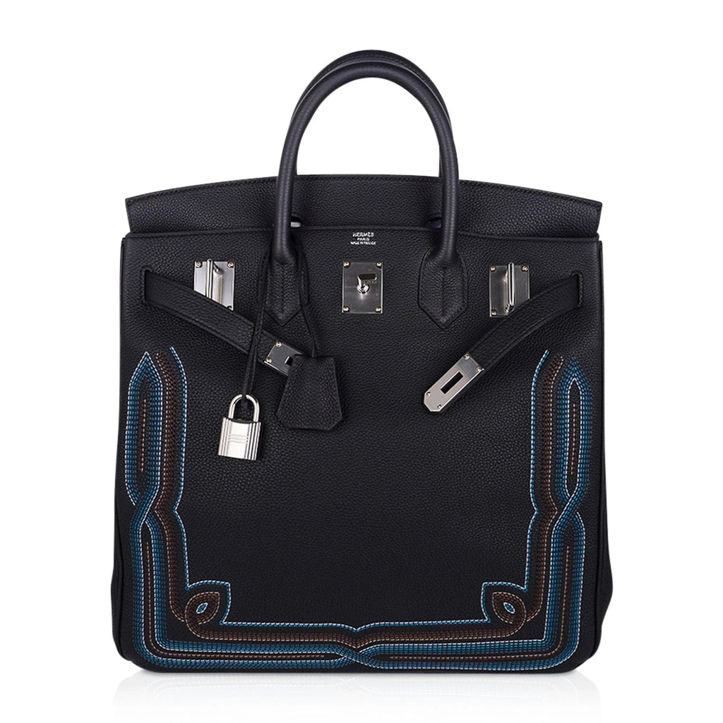 Limited Edition HAC Western Birkin 40 Bag Runway Embroidered Black Togo Leather with Palladium Hardware