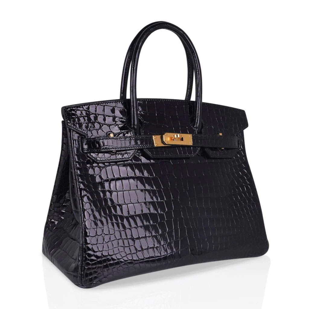 Birkin 30 Bag Black Porosus Crocodile with Gold Hardware