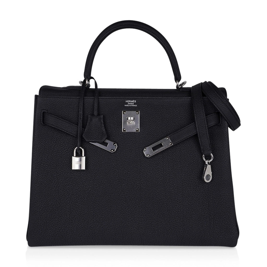 Kelly 35 Bag Black Retourne Togo Palladium Hardware New