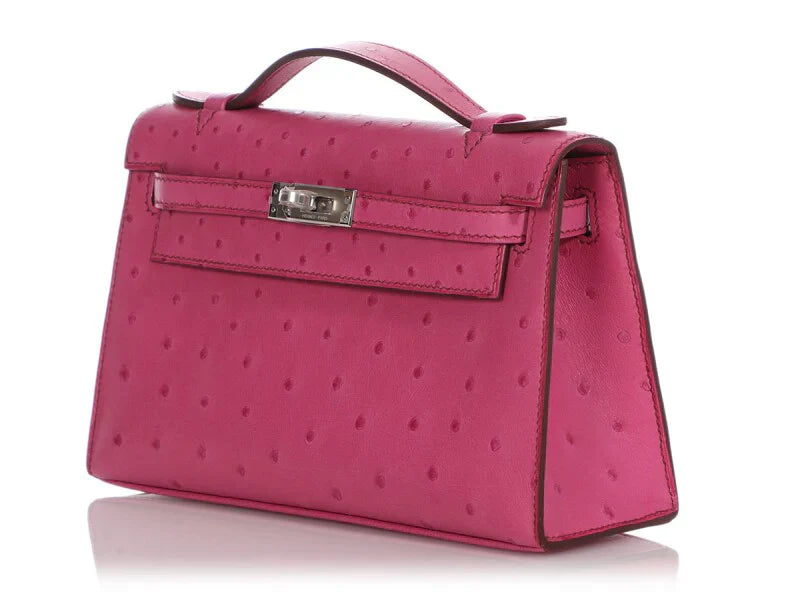 Kelly Pochette Palladium Hardware Fuchsia Ostrich