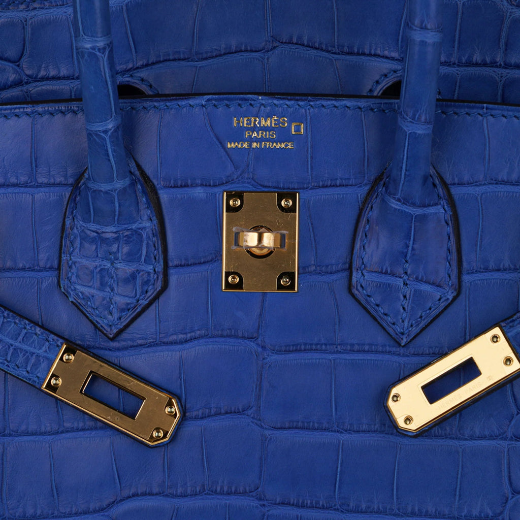 Birkin 25 Bag Blue Zellige Matte Alligator Gold Hardware