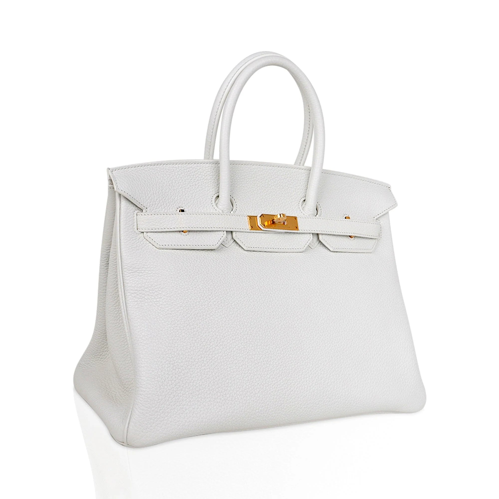 Birkin 35 Bag White Gold Hardware Clemence Leather New