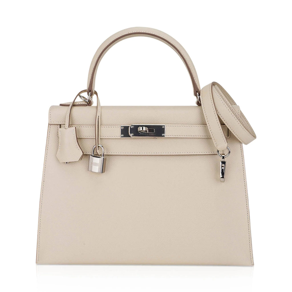 Kelly 28 Bag Sellier Craie Epsom Leather with Palladium Hardware
