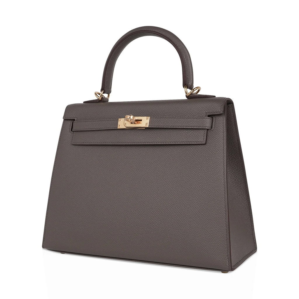 Kelly Sellier 25 Bag Etain Gold Hardware Epsom Leather New