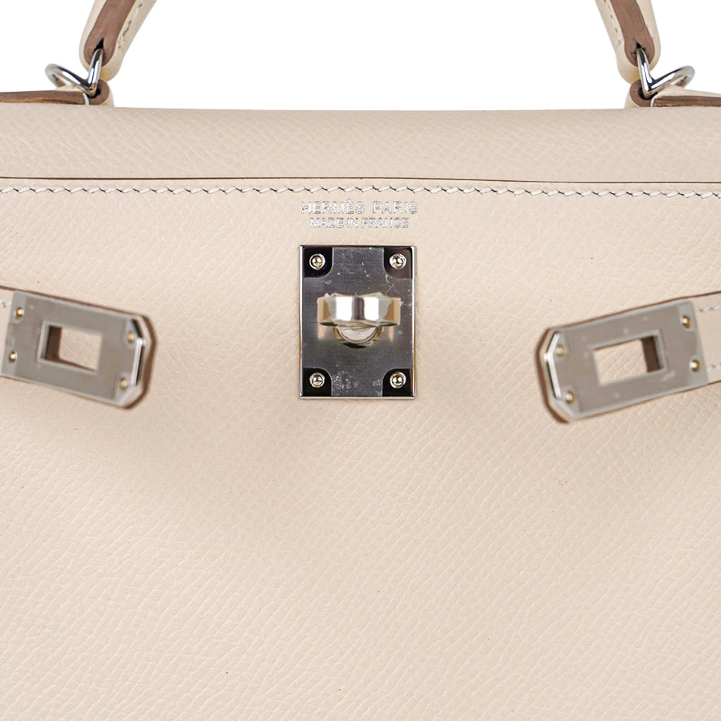 Kelly 20 Mini Sellier Bag Craie Epsom Leather Palladium Hardware New w/Box