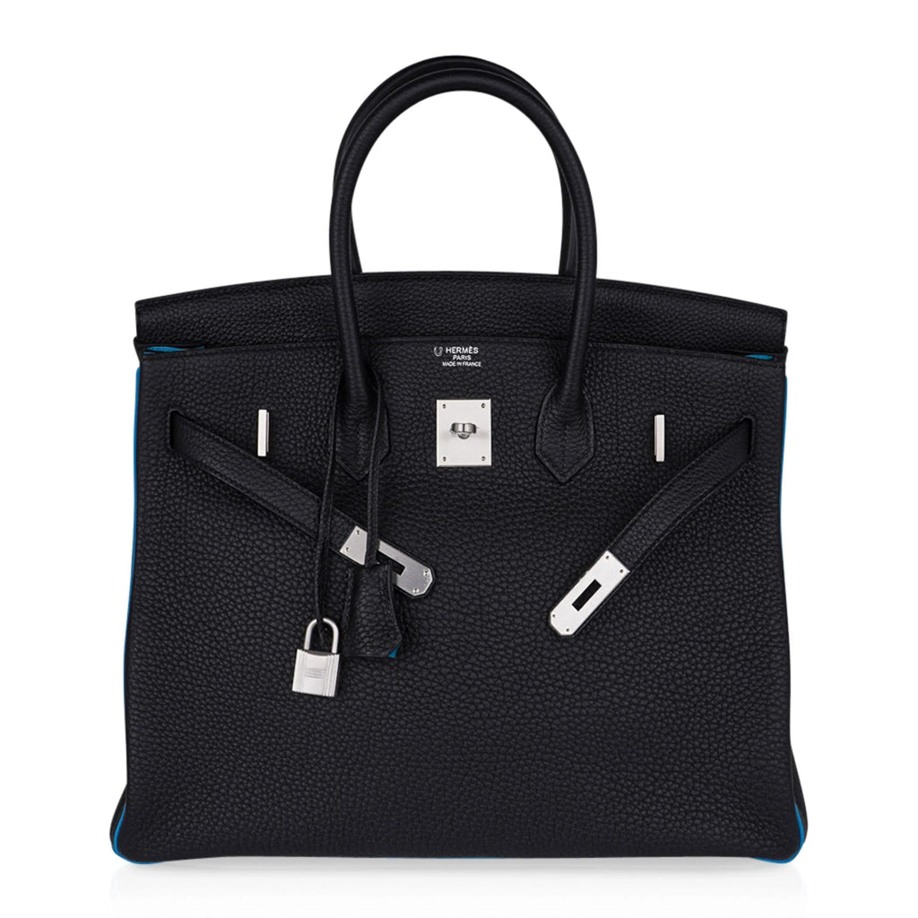 Special Order HSS Birkin 35 Bag Black Turquoise Togo Leather with Brushed Palladium Hardware