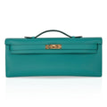 Kelly Cut Vert Verone Clutch Bag Gold Hardware Swift Leather