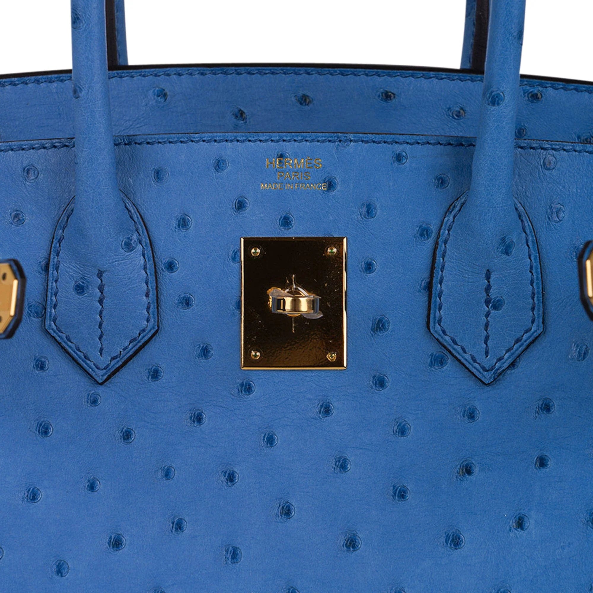 Birkin 30 Bag Bleu Mykonos Ostrich with Gold Hardware