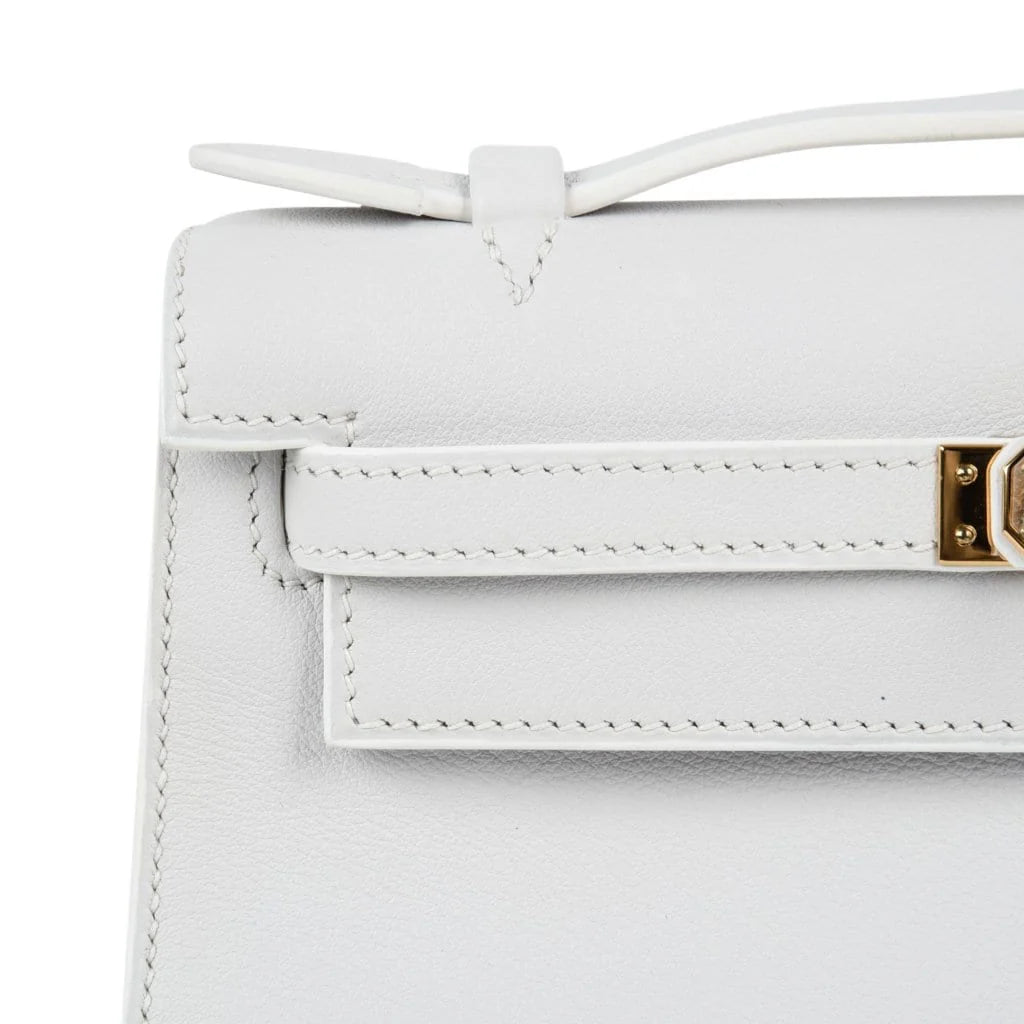 Kelly Pochette Clutch Bag Very Rare White Gold Hardware