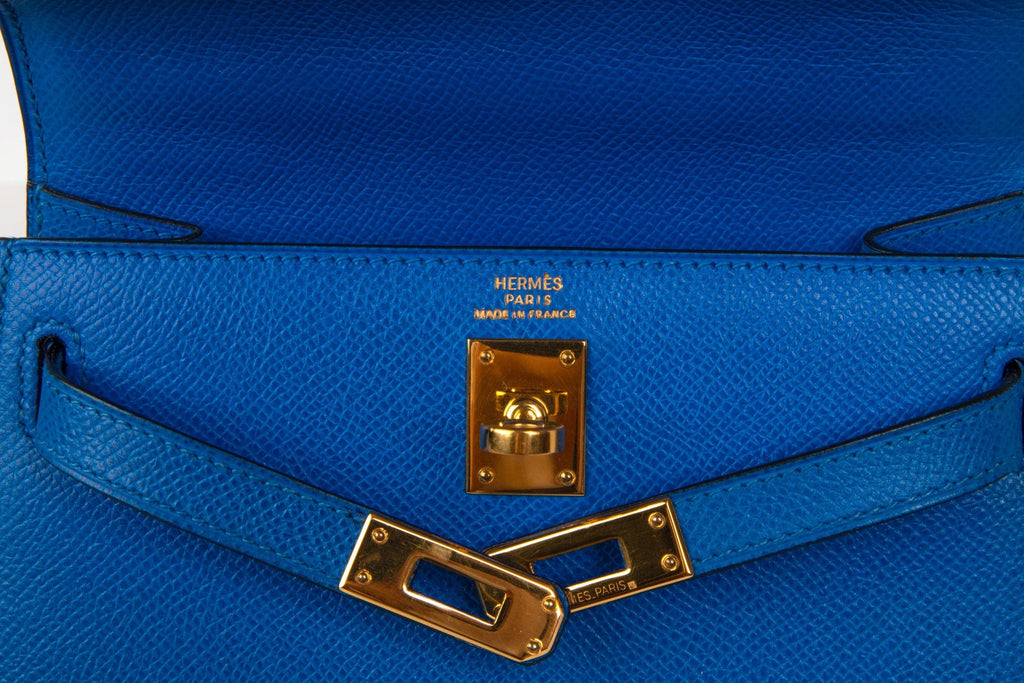 Vintage Kelly 20 Sellier Mini Blue de France Courchevel Gold Hardware