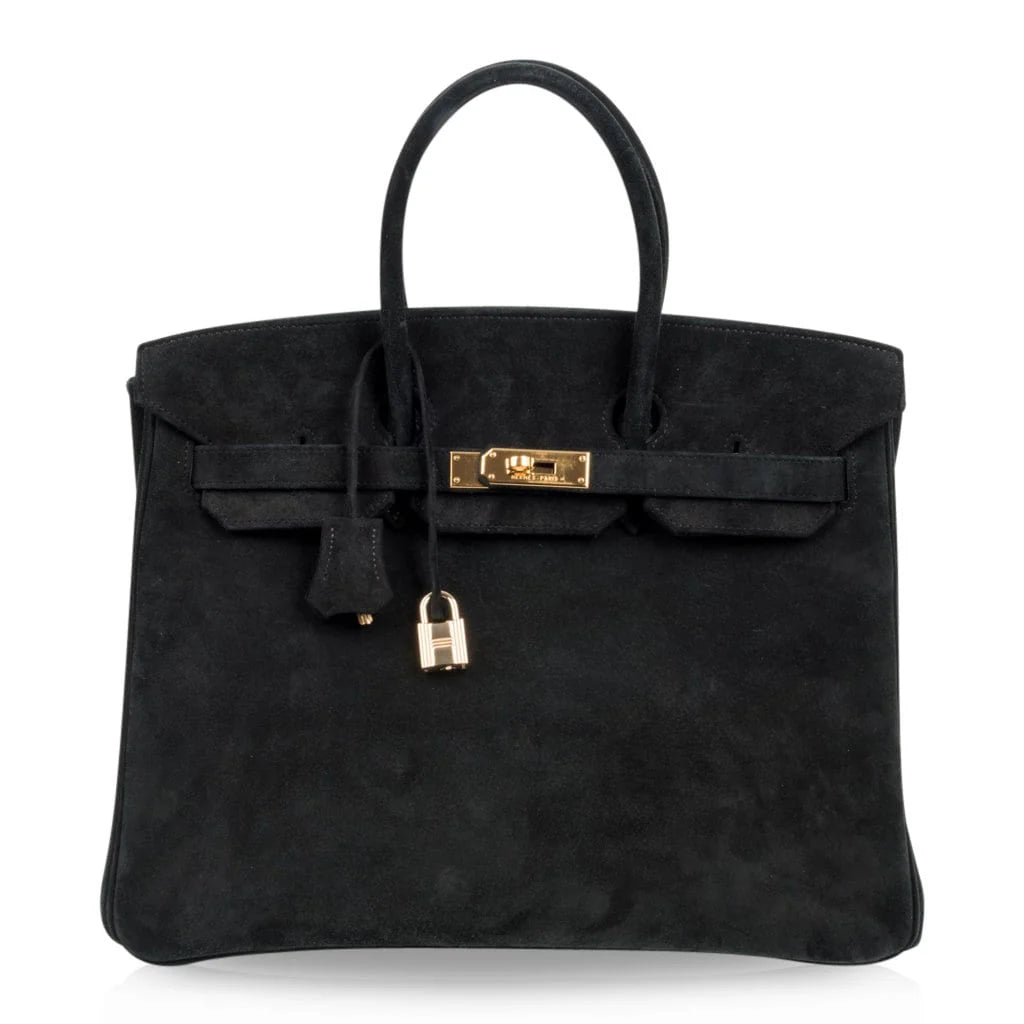 Birkin 35 Bag Black Doblis Suede Gold Hardware Limited Edition
