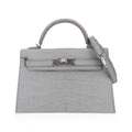 Limited Edition Mini Kelly 20 Sellier Matte Gris Perle Alligator Bag Palladium Hardware