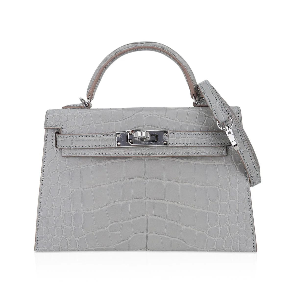 Limited Edition Mini Kelly 20 Sellier Matte Gris Perle Alligator Bag Palladium Hardware