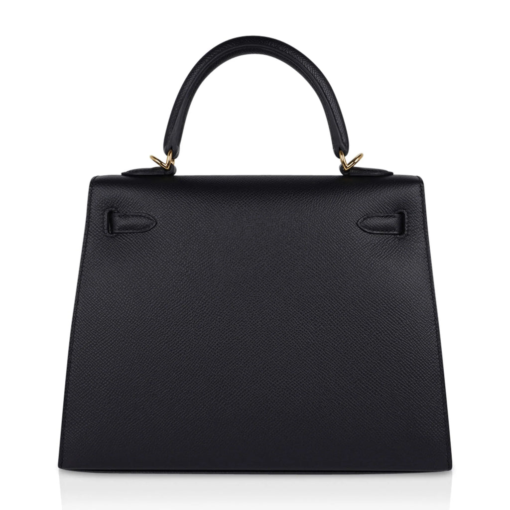 Kelly Sellier 25 Bag Black Epsom Gold Hardware New