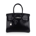 Birkin 30 Black Box Leather Bag Palladium Hardware