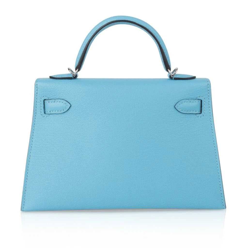 Kelly 20 Mini Sellier Bag Rare Blue Celeste Chevre Palladium