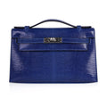 Kelly Pochette Bag Blue Sapphire Lizard Clutch Palladium Hardware