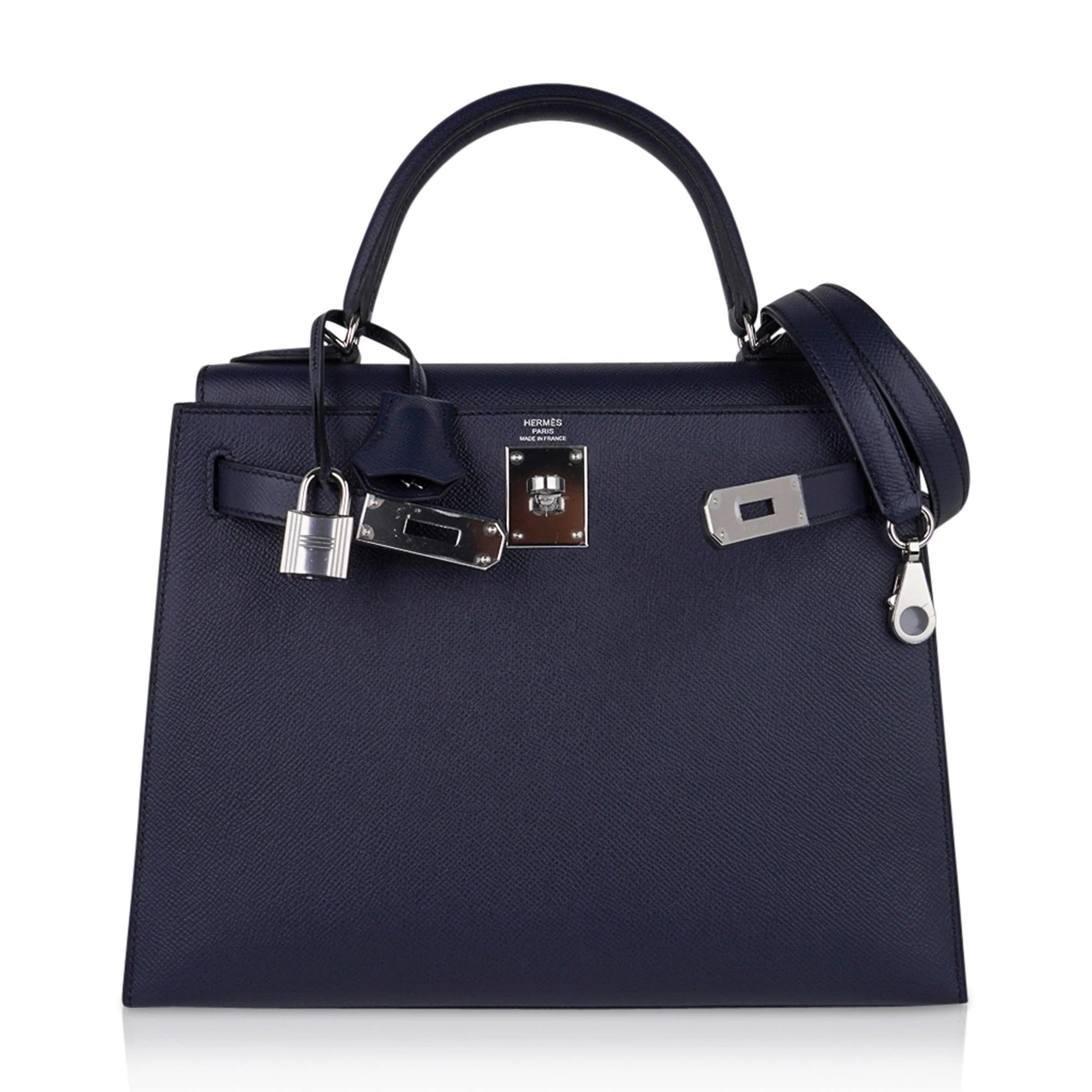 Kelly 28 Bag Blue Indigo Sellier Epsom Palladium Hardware New/Box