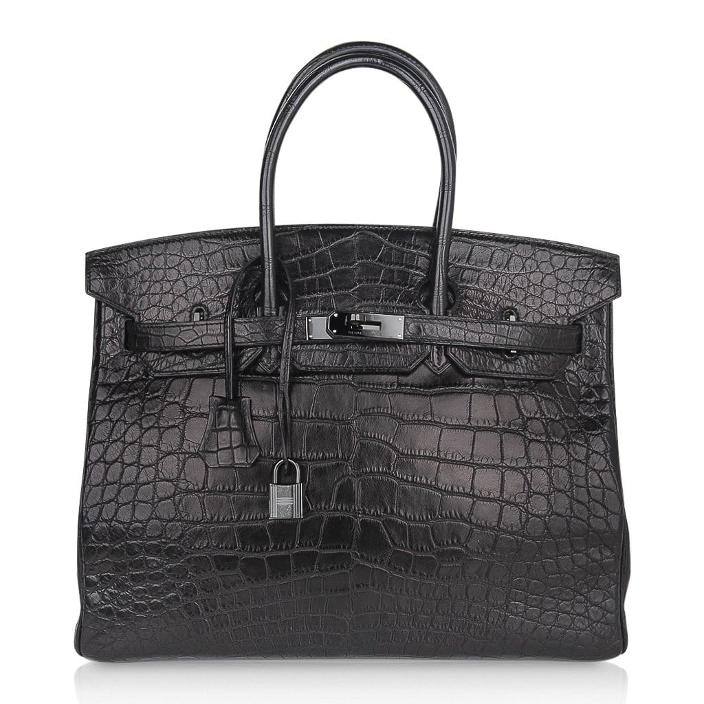 Birkin 35 Bag So Black Limited Edition Matte Black Alligator
