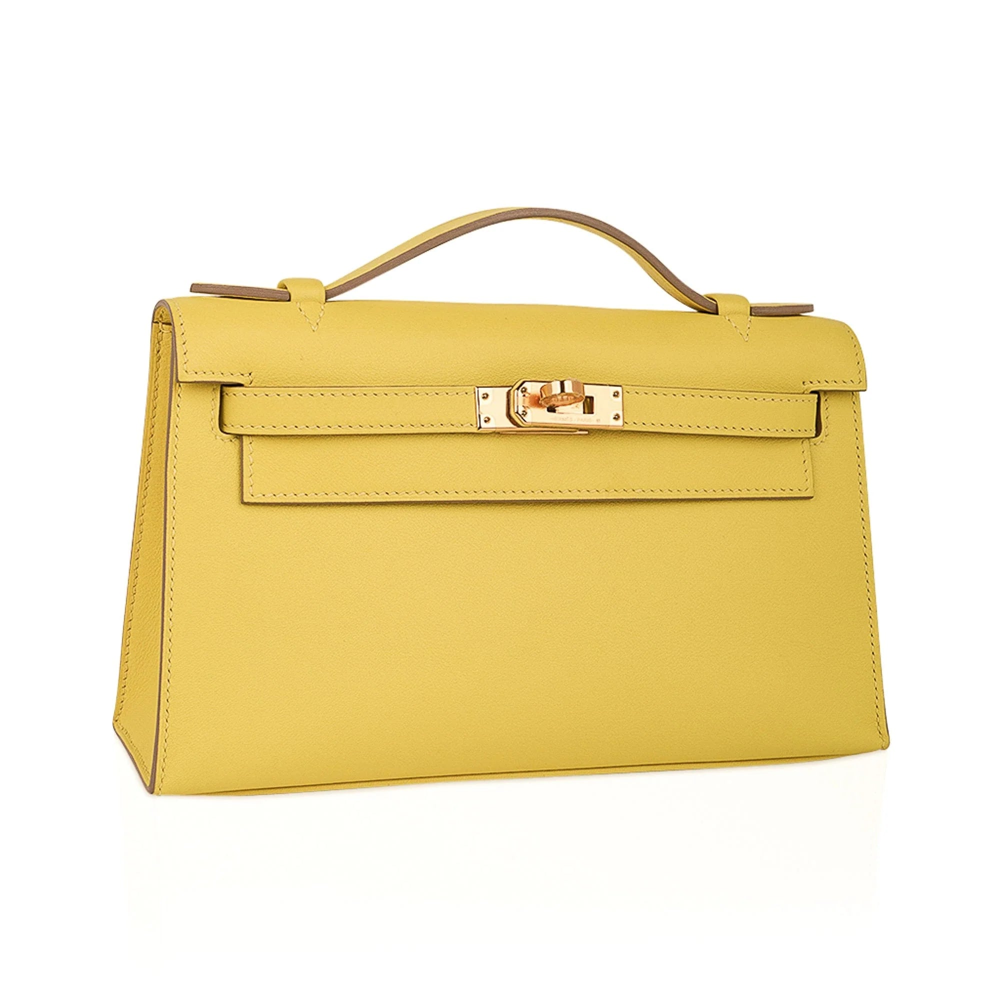 Kelly Pochette Bag Lime Clutch Gold Hardware Swift Leather