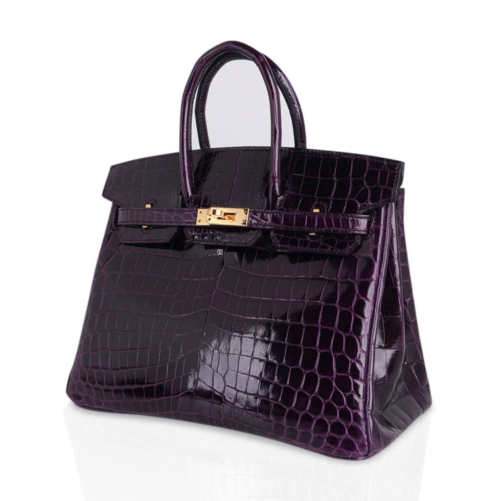 Birkin 25 Bag Aubergine Niloticus Crocodile with Gold Hardware