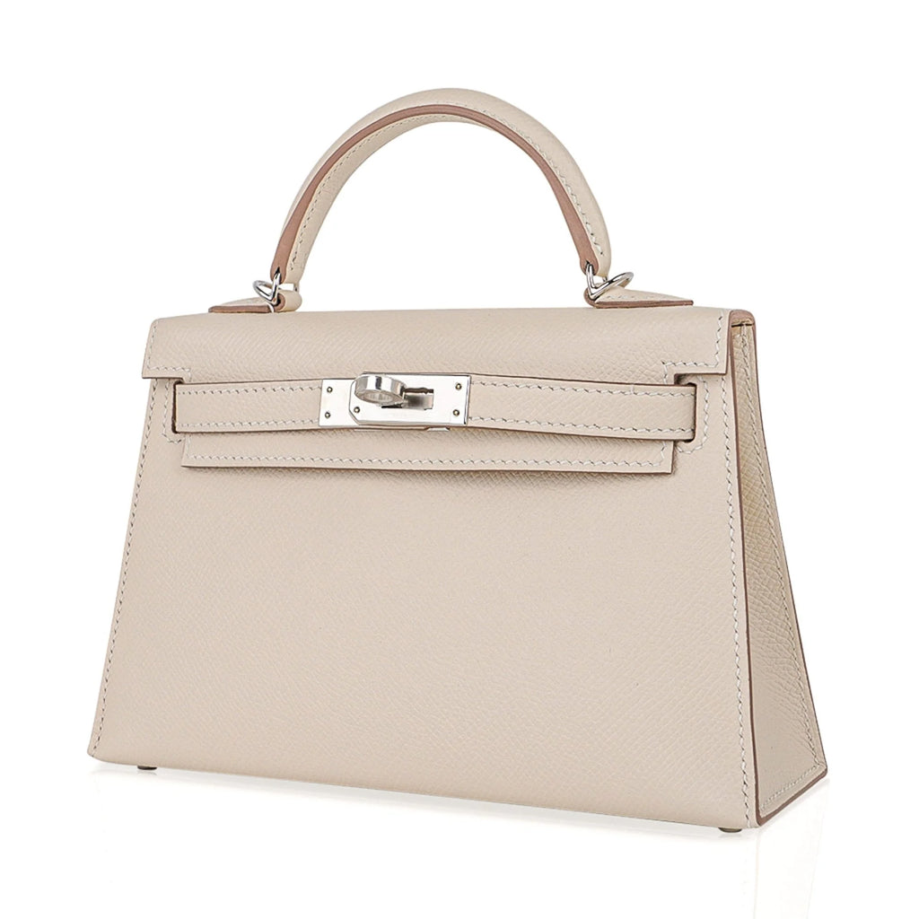 Kelly 20 Mini Sellier Bag Craie Epsom Leather Palladium Hardware New w/Box
