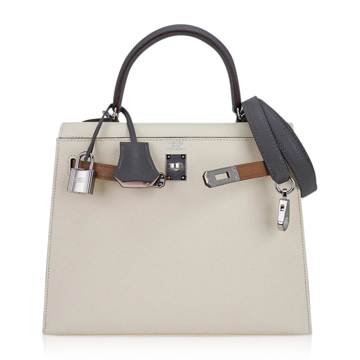 Kelly Sellier 25 Bag Nata Chai & Gris Meyer Epsom Leather with Palladium Hardware
