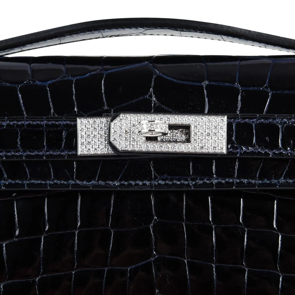Kelly Cut Diamond Blue Marine Crocodile Bag Exquisite Clutch