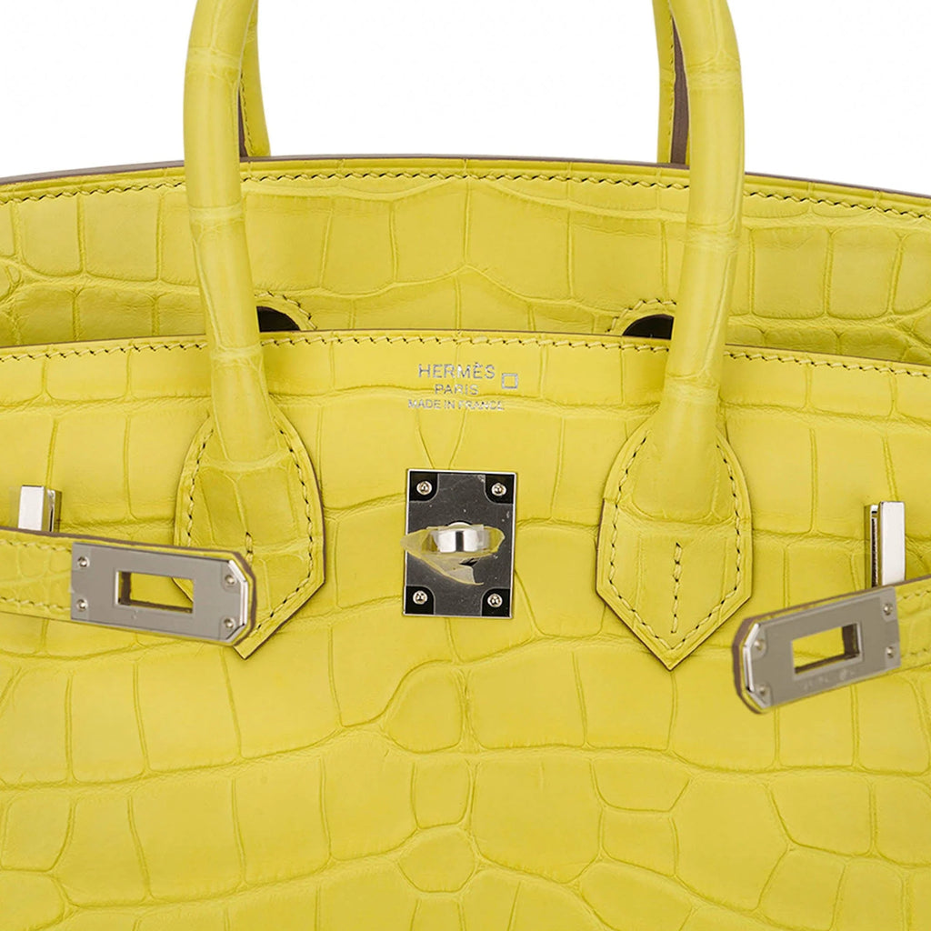 Birkin 25 Bag Lime Matte Alligator with Palladium Hardware