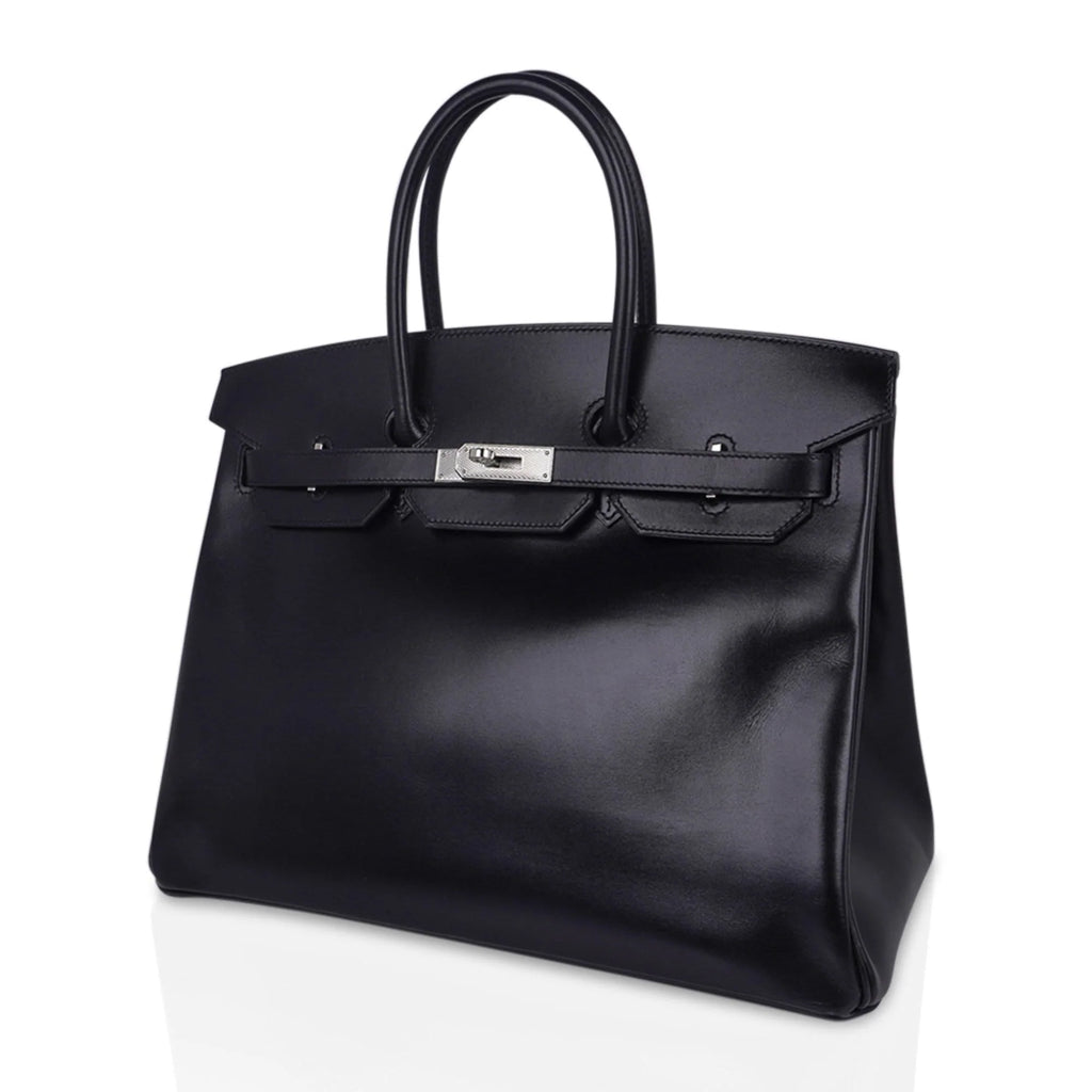 Birkin 35 Bag Black Box Palladium Guilloche Hardware