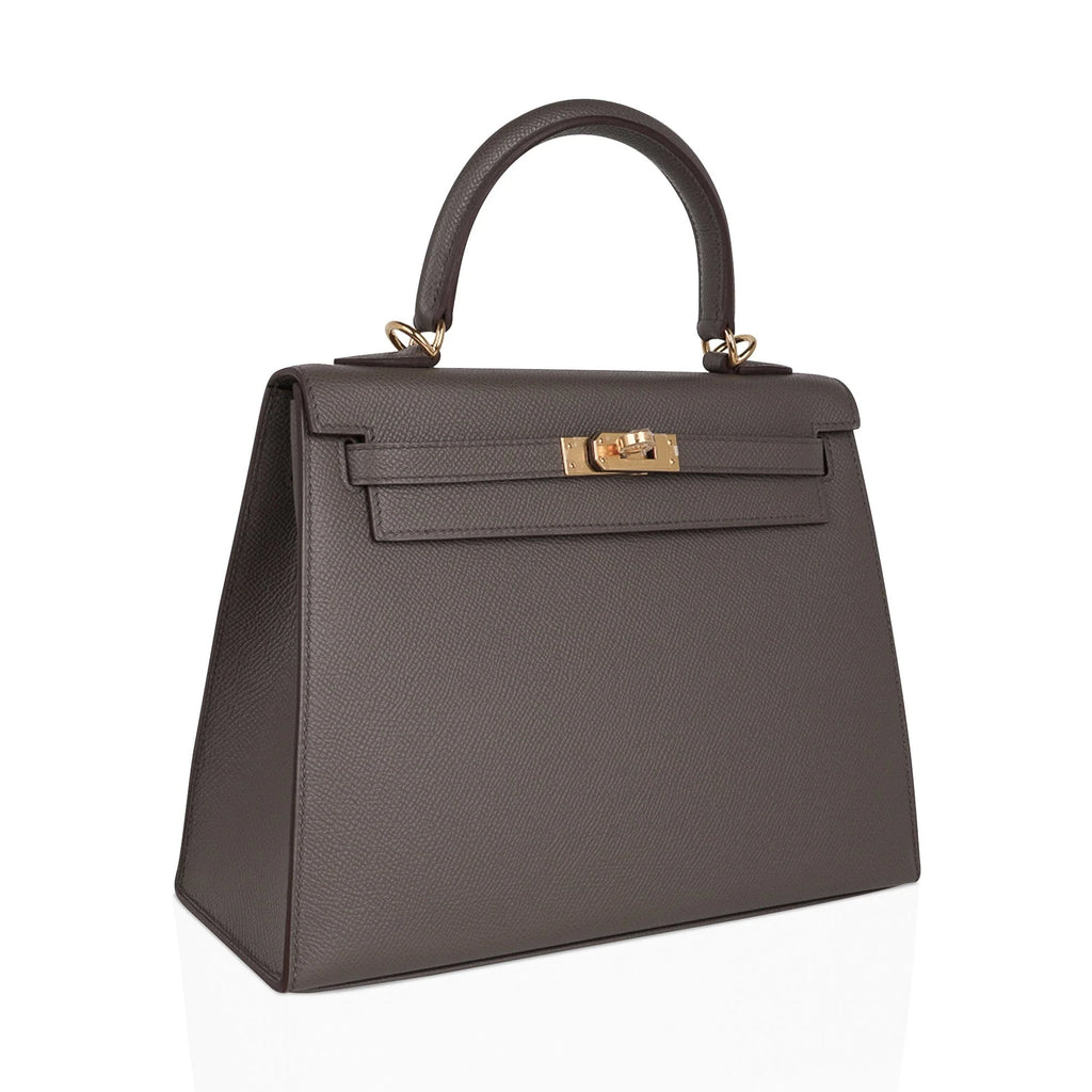 Kelly Sellier 25 Bag Etain Gold Hardware Epsom Leather New
