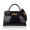 Kelly 20 Mini Sellier Bag Black Alligator Gold Hardware