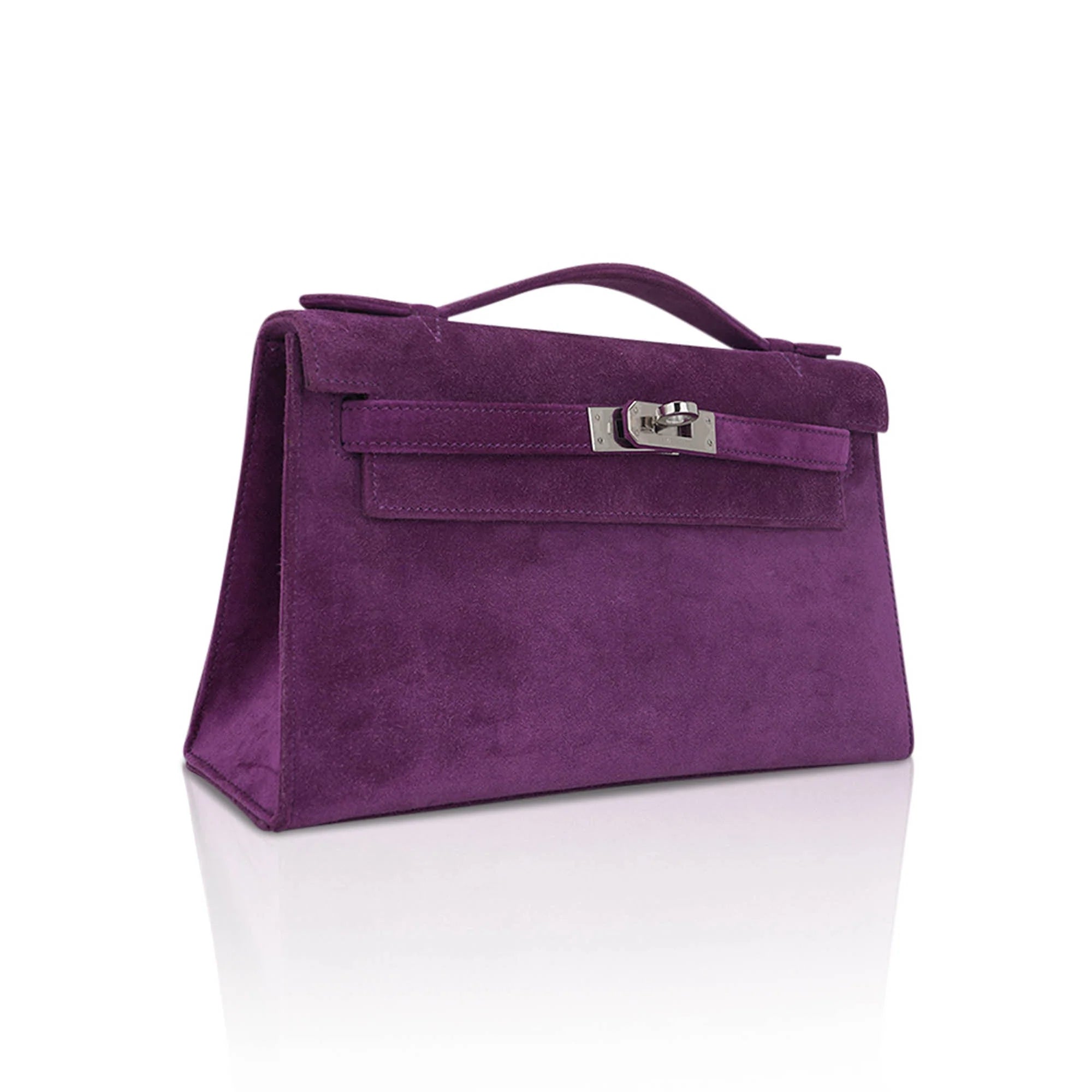 Limited Edition Kelly Pochette Violet Doblis Clutch Bag with Palladium Hardware