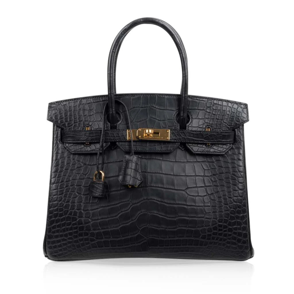 Birkin 30 Bag Black Matte Alligator Gold Hardware