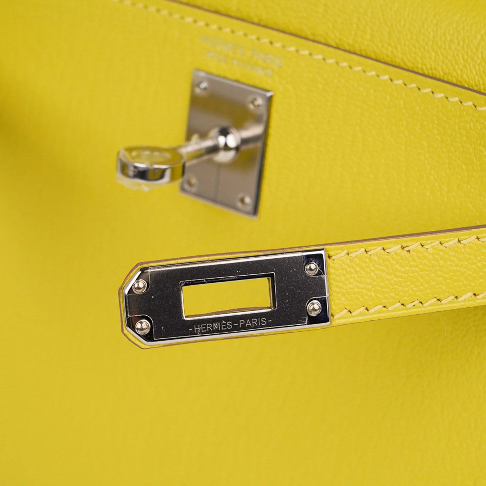 Kelly 20 Mini Sellier Bag Lime Chevre Leather Palladium New w/Box