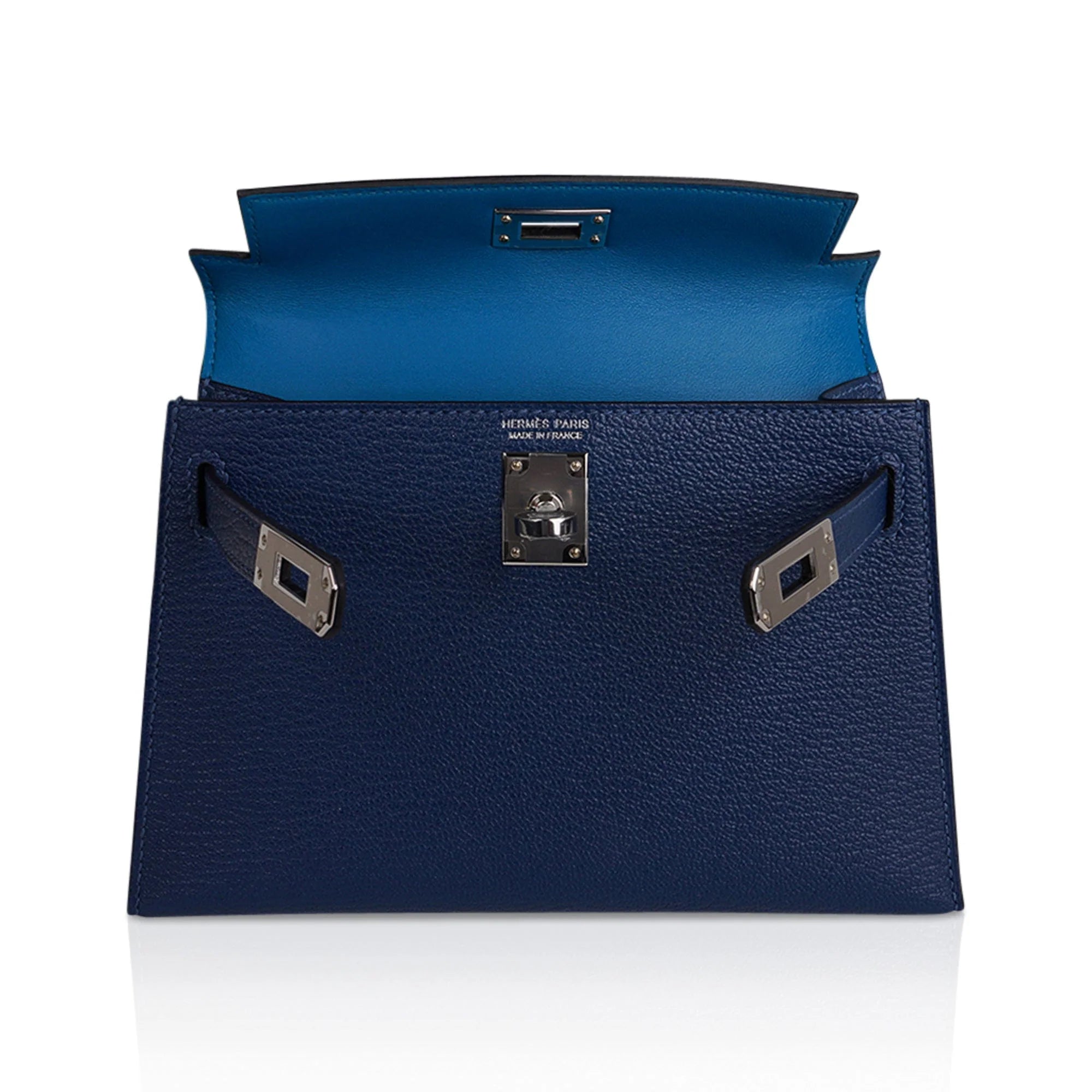 Special Order HSS Verso Mini Kelly 20 Sellier Bag Deep Bleu & Bleu Izmir Epsom Leather with Palladium Hardware