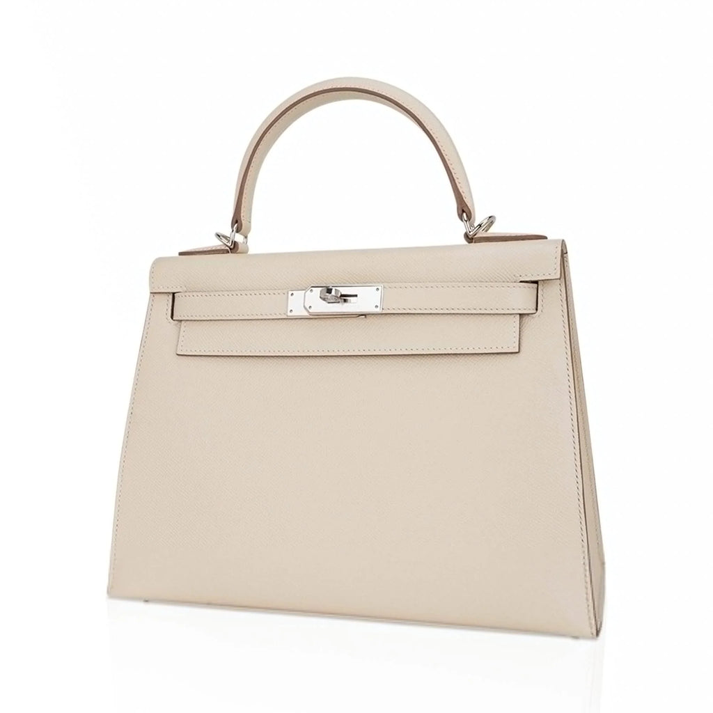 Kelly 28 Bag Sellier Craie Epsom Leather with Palladium Hardware