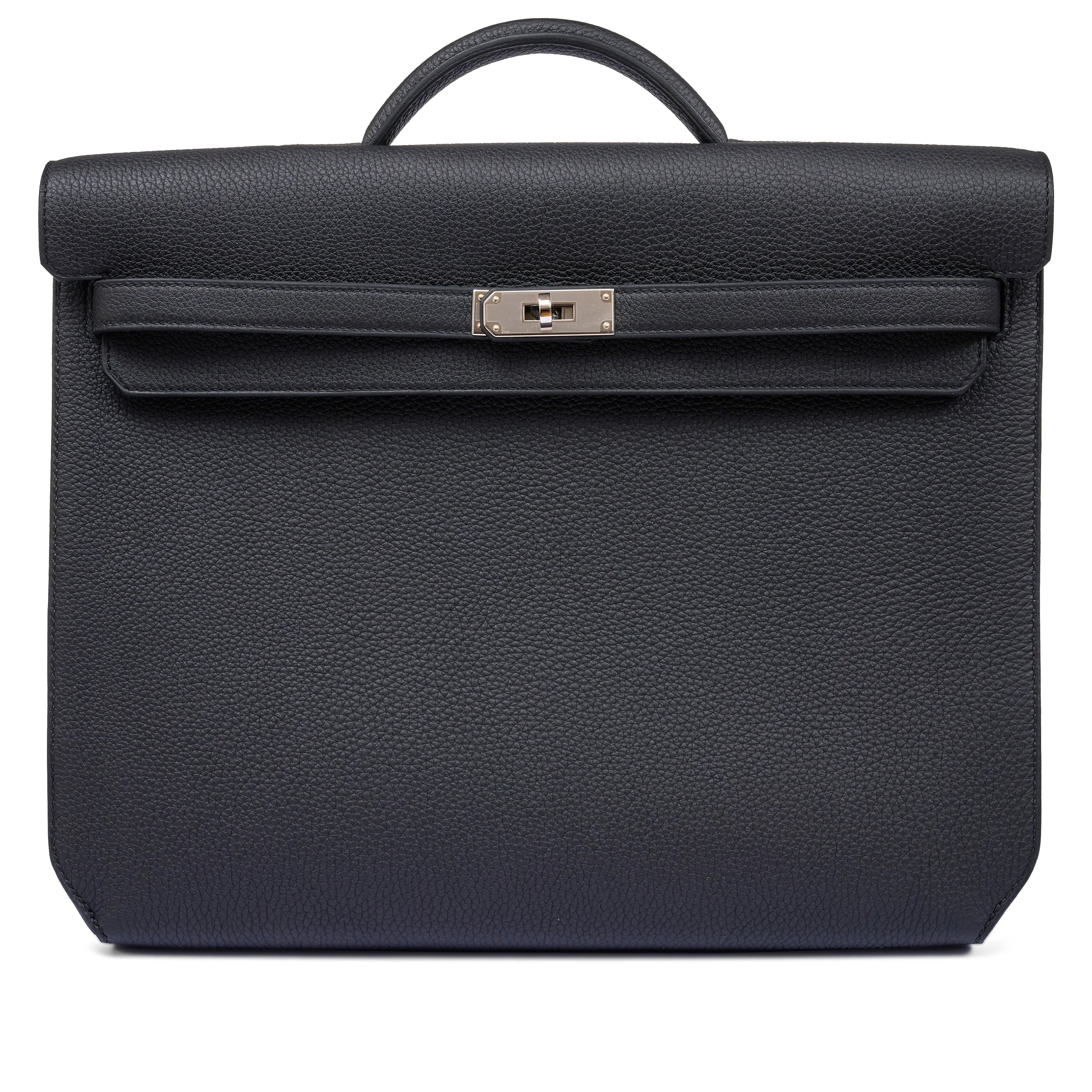 Kelly Black Togo 36 Briefcase Palladium Hardware FR trendy frosted leather casual bag