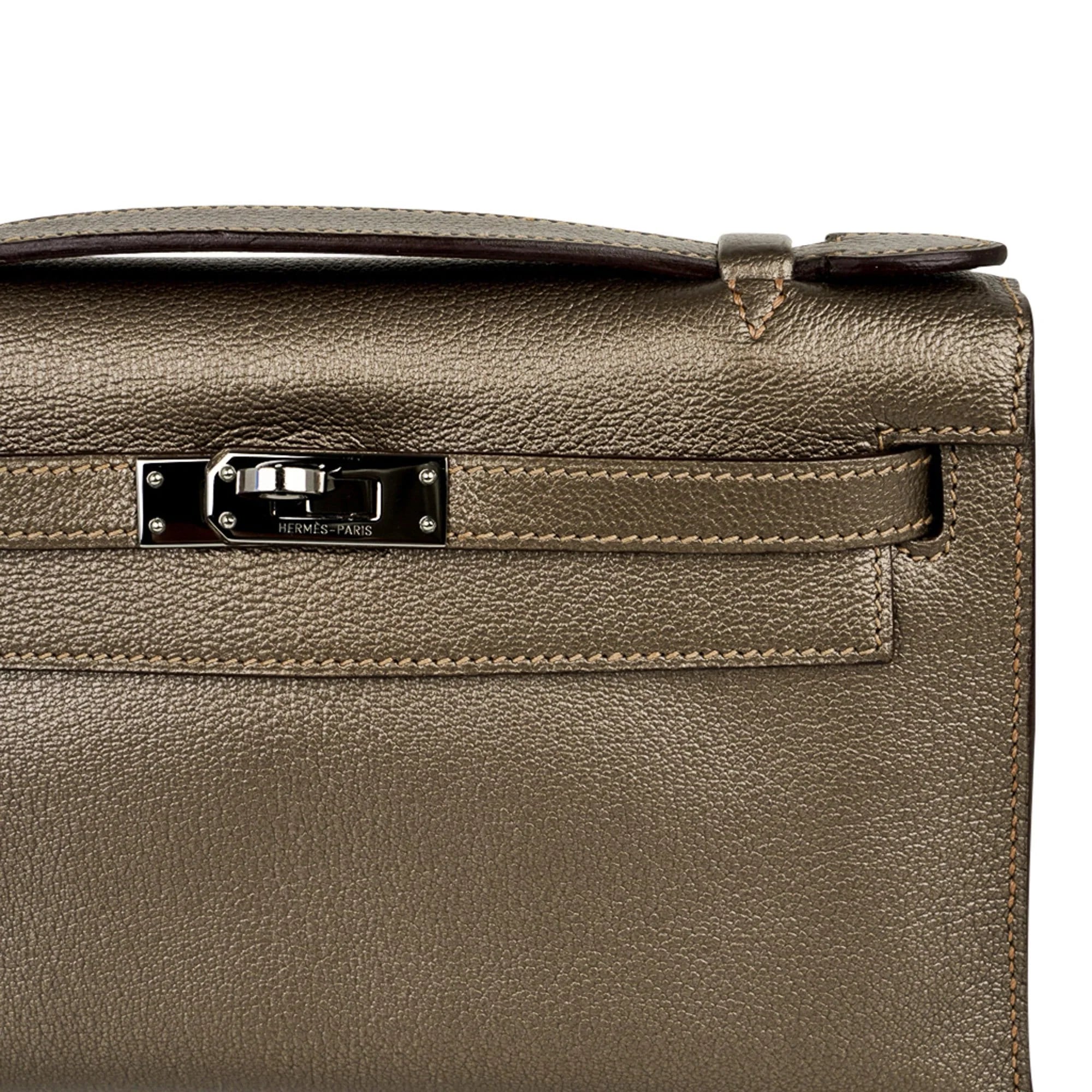 Kelly Pochette Metallic Bronze Clutch Bag Chevre Palladium