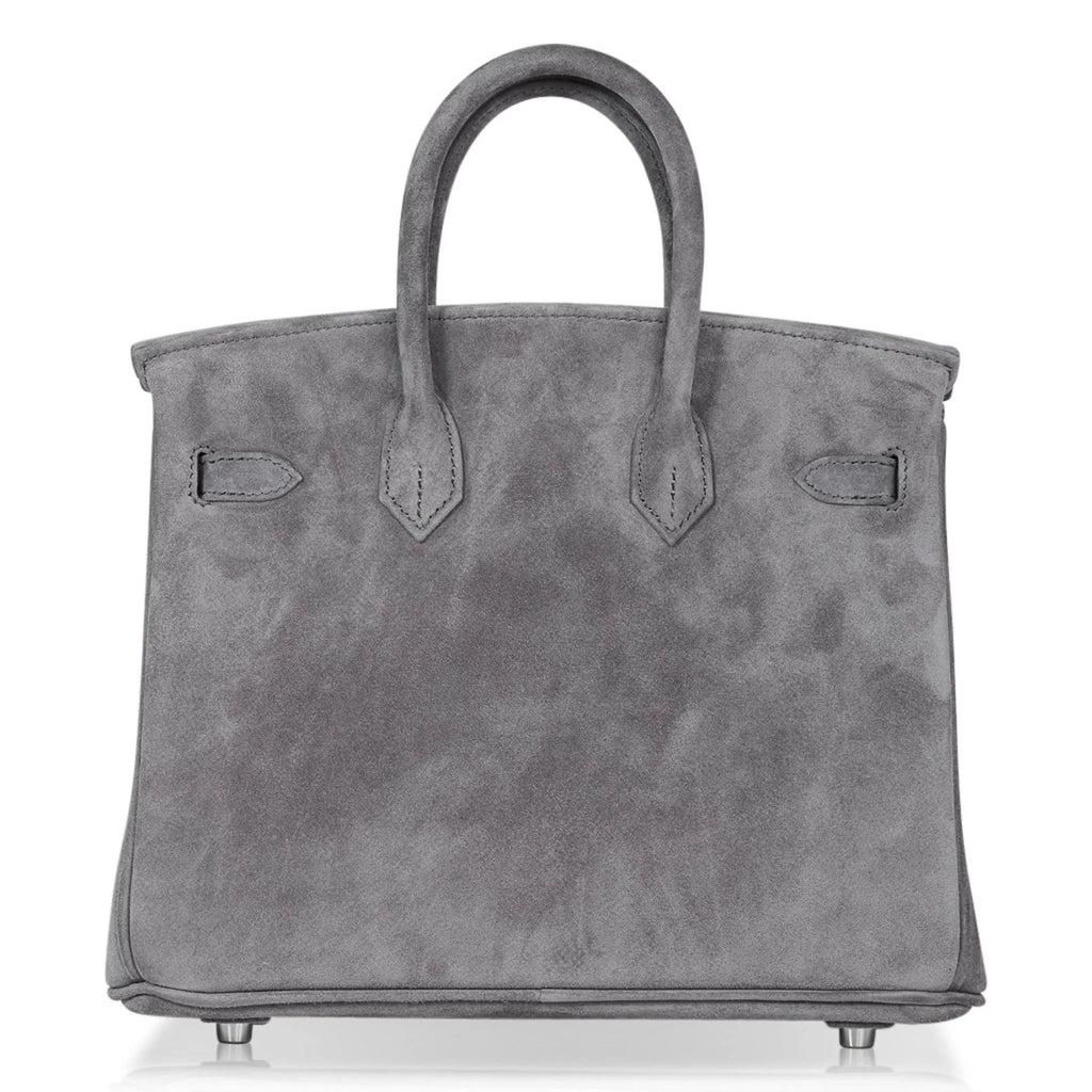 Birkin 25 Bag Gris Fume Doblis Suede with Palladium Hardware