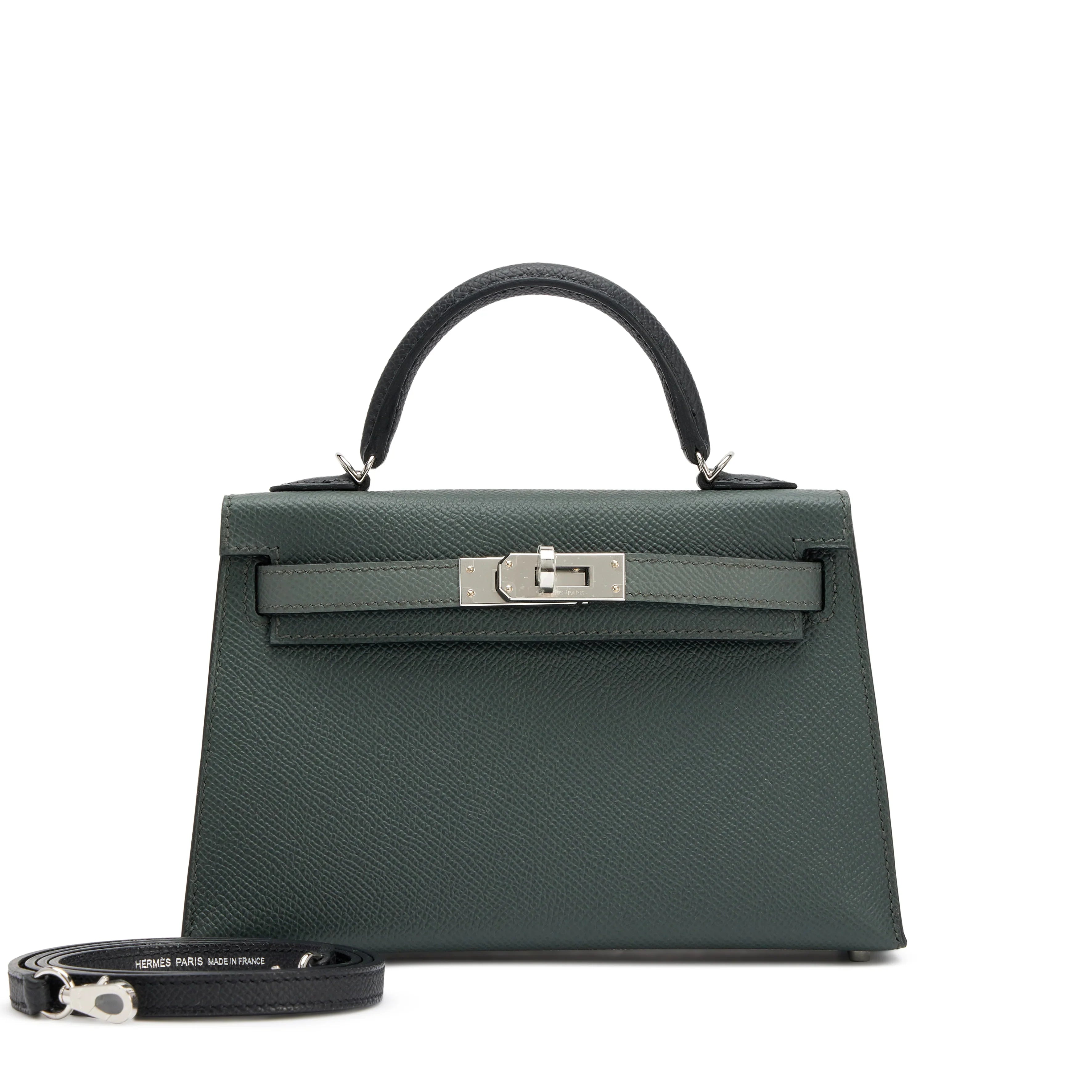 Kelly 20 II Vert Amande and Black Epsom Mini Palladium Hardware