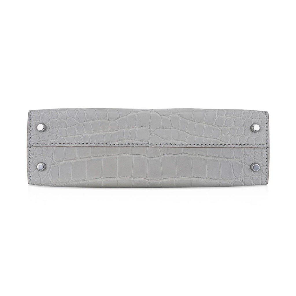 Limited Edition Mini Kelly 20 Sellier Matte Gris Perle Alligator Bag Palladium Hardware