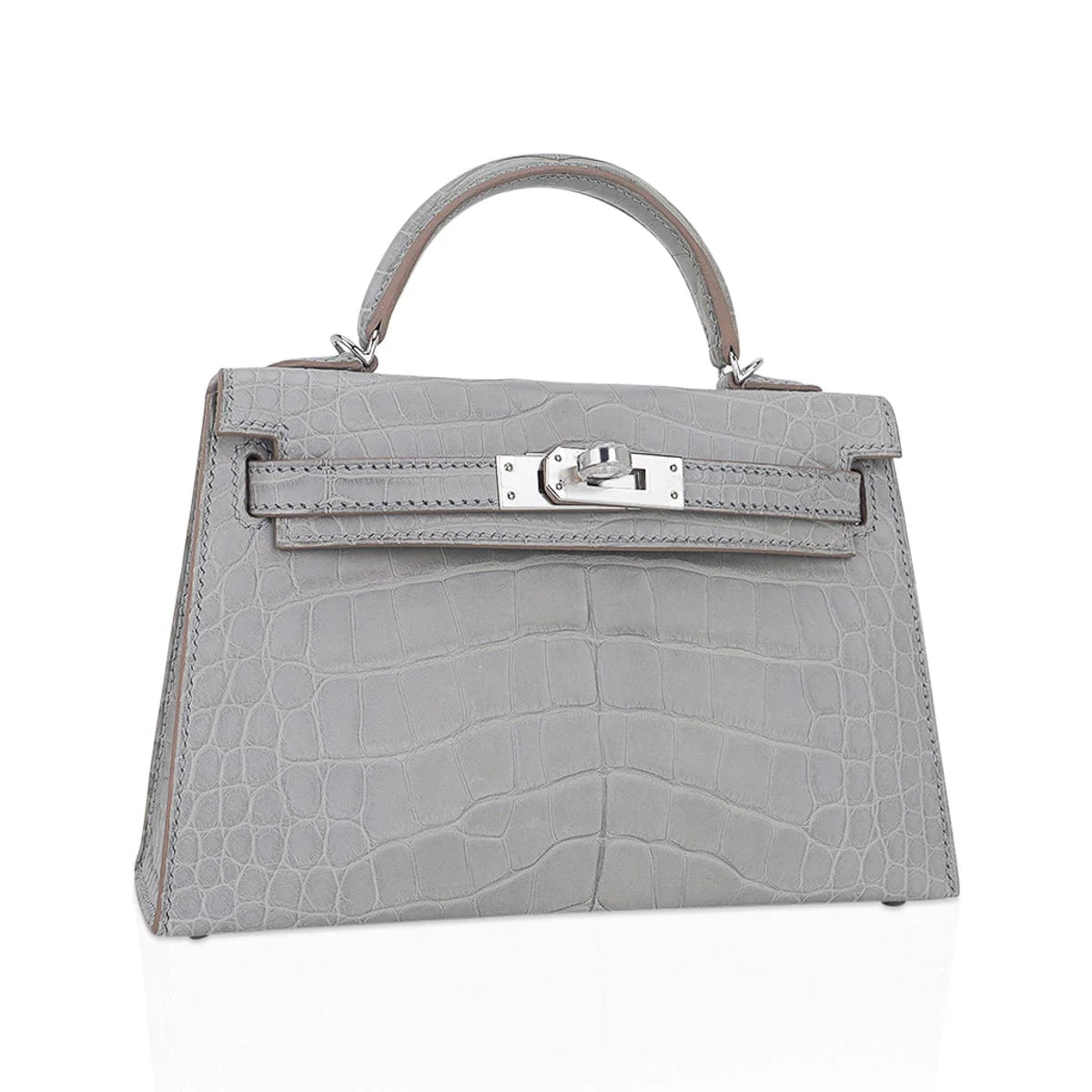 Limited Edition Mini Kelly 20 Sellier Matte Gris Perle Alligator Bag Palladium Hardware