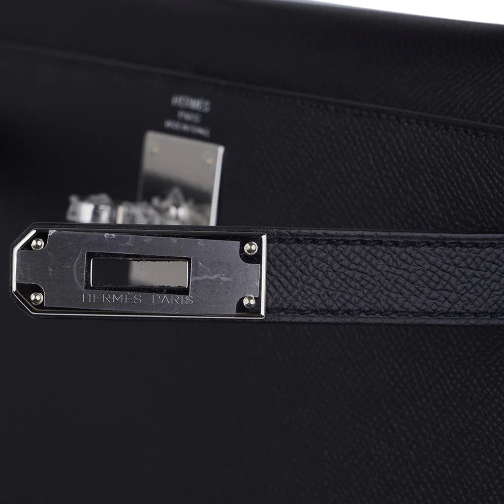 Kelly 28 Sellier Bag Black Epsom Leather with Palladium Hardware