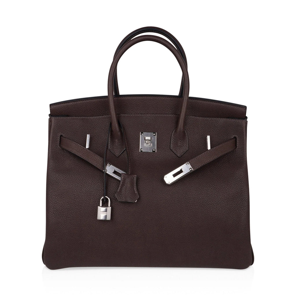 Birkin 35 Bag Ebene Barenia Faubourg Leather with Palladium Hardware