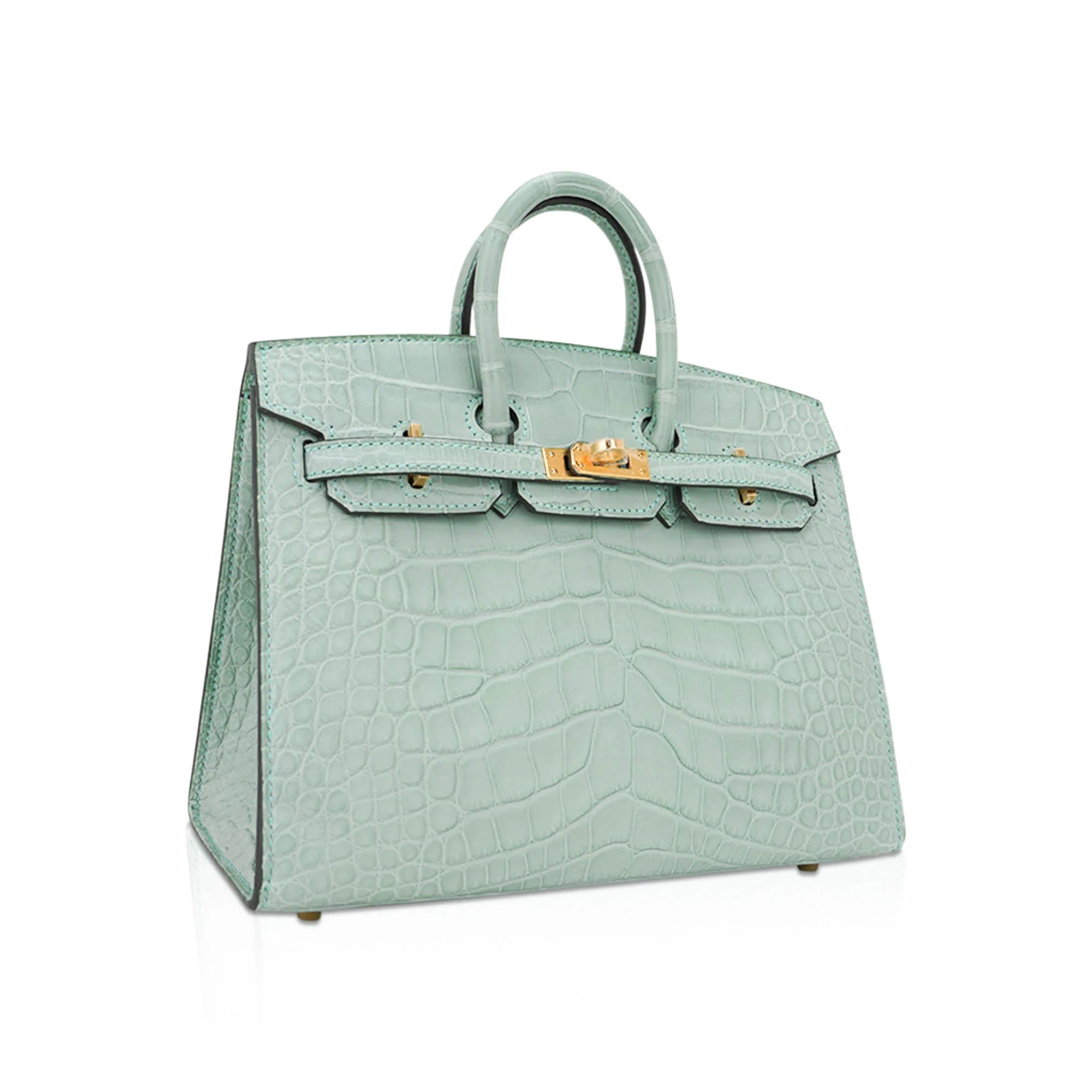 Limited Edition Birkin 20 Sellier Bag Vert D’Eau Matte Alligator with Gold Hardware
