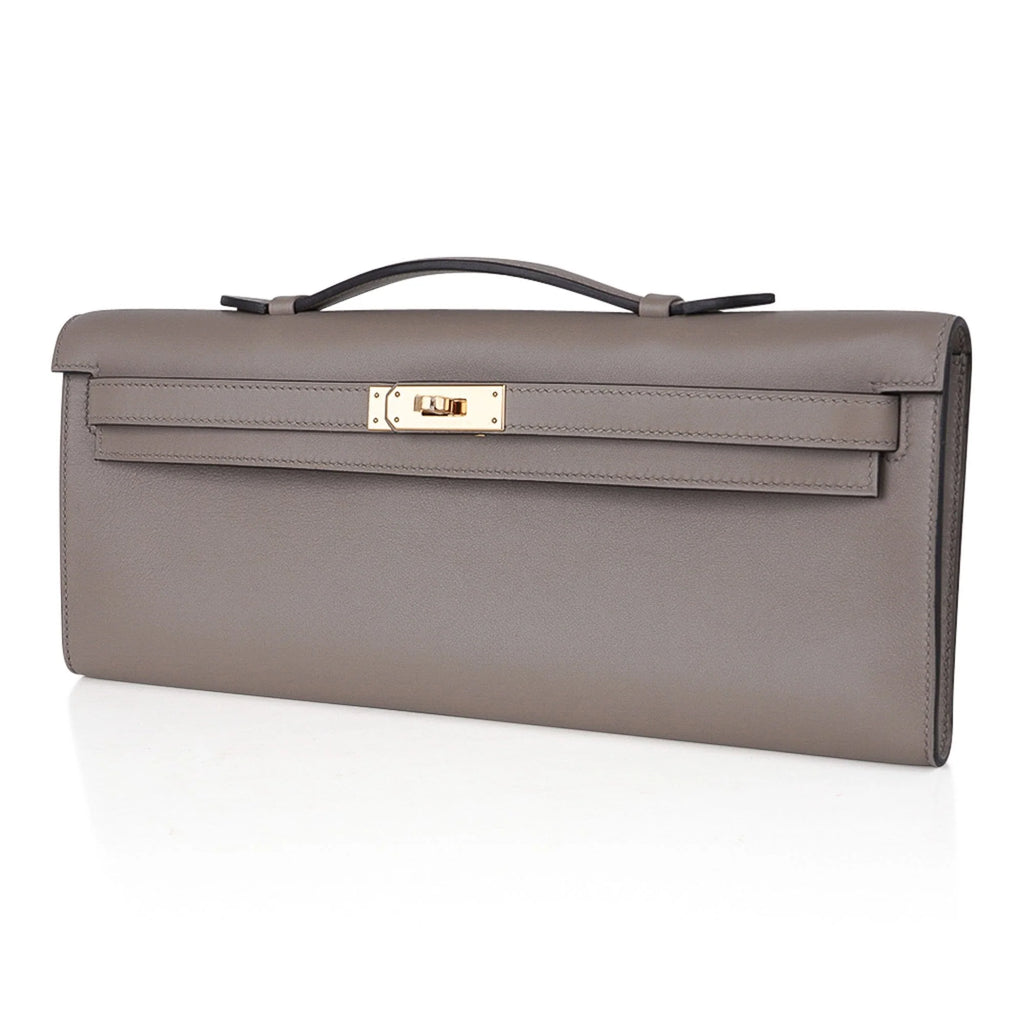 Kelly Cut Bag Gris Asphalte Gray Clutch Swift Gold Hardware